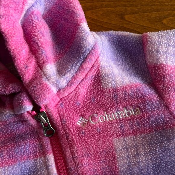 Columbia pink plaid fleece bunting 3-6m - Picture 2 of 11